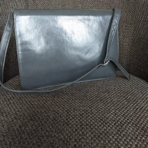 vintage 80s NWOT grey leather shoulder bag - Picture 2 of 14